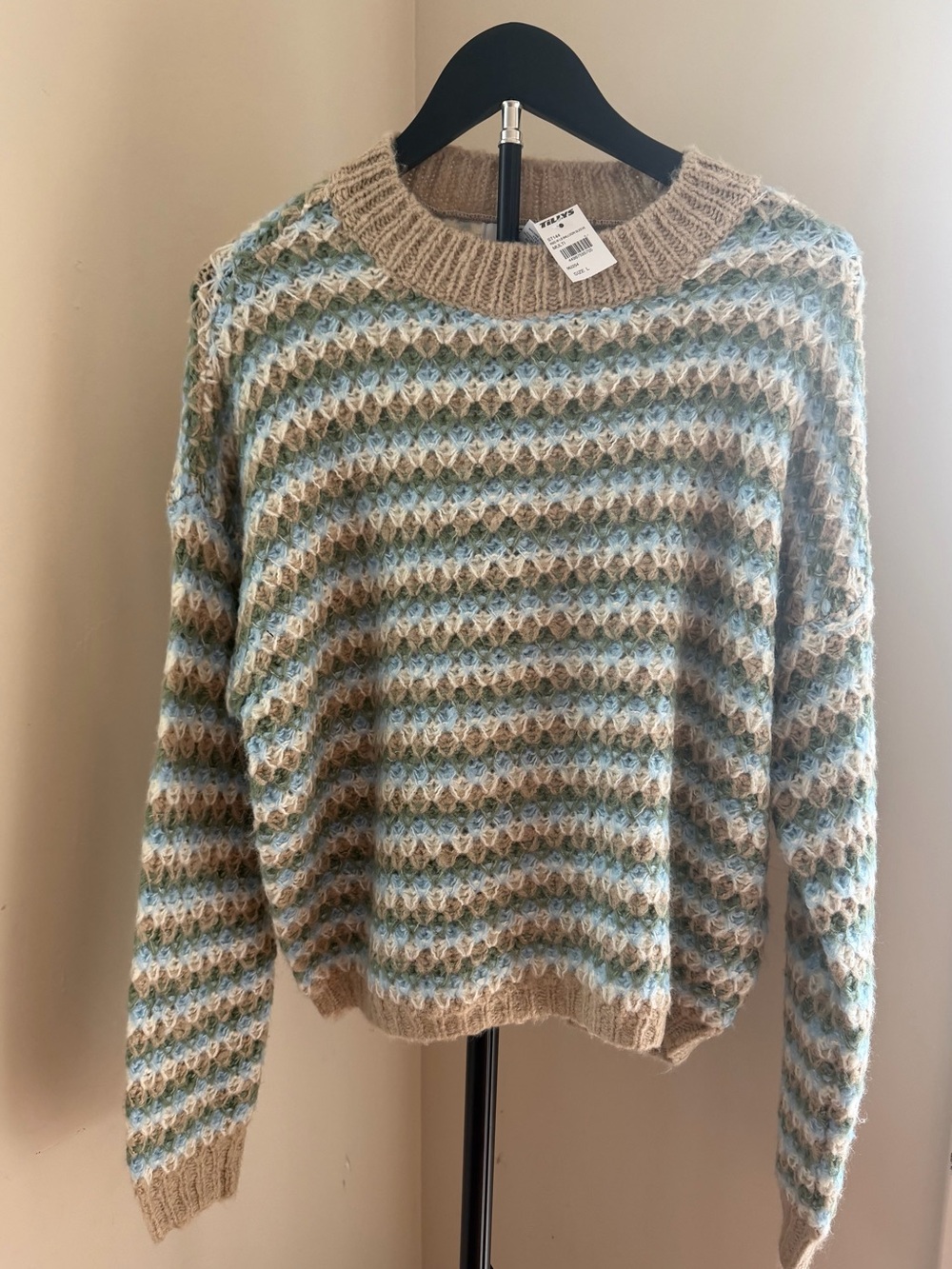 RSQ Striped Crewneck Sweater in Beige and Light Blue